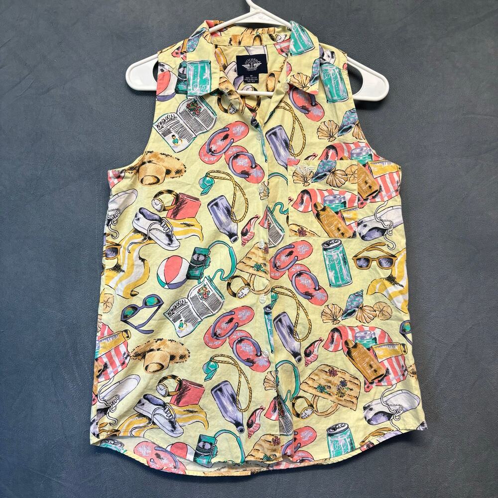 Dockers All Over Print Sleeveless Shirt Womens Medium Beachy 80’s Party Flops